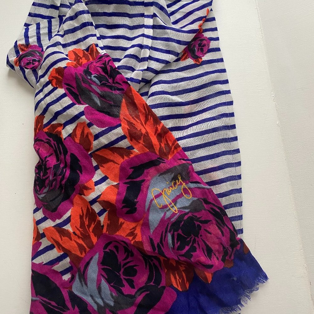 Juicy Couture Designer Floral / Stripe Scarf/Wrap